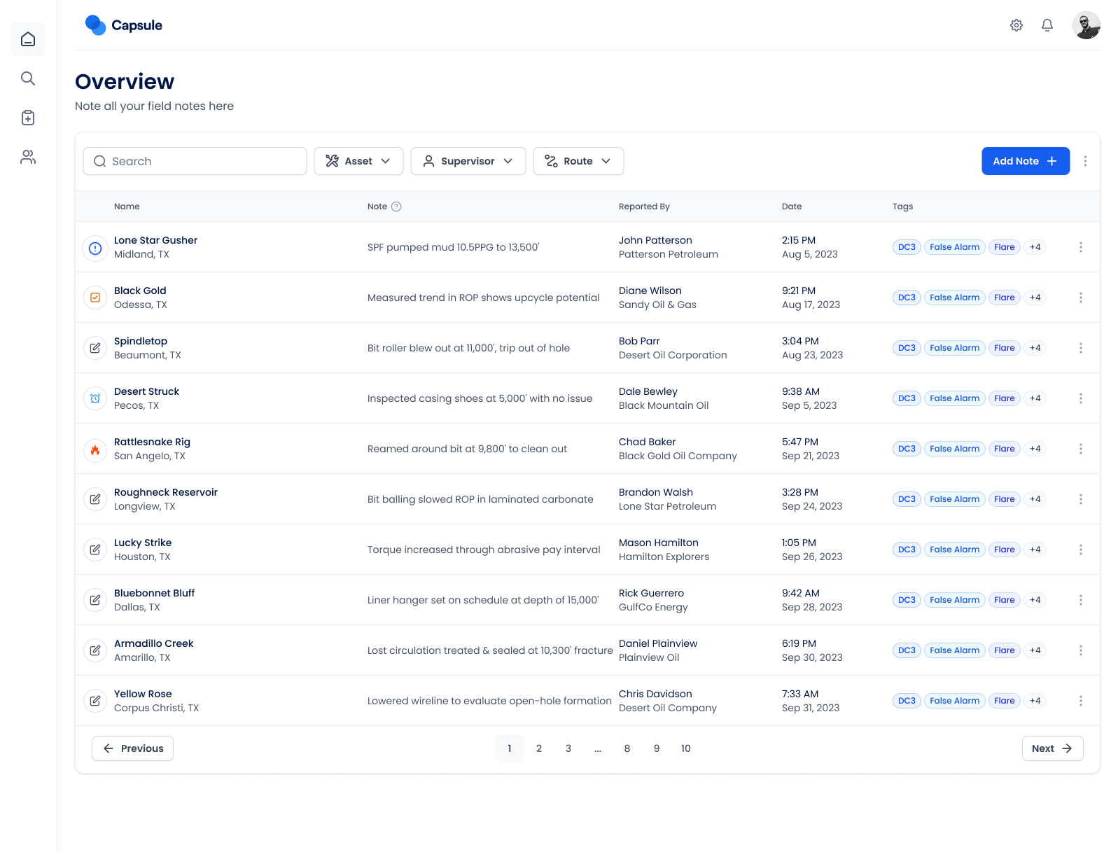 Field Notes Application Interface